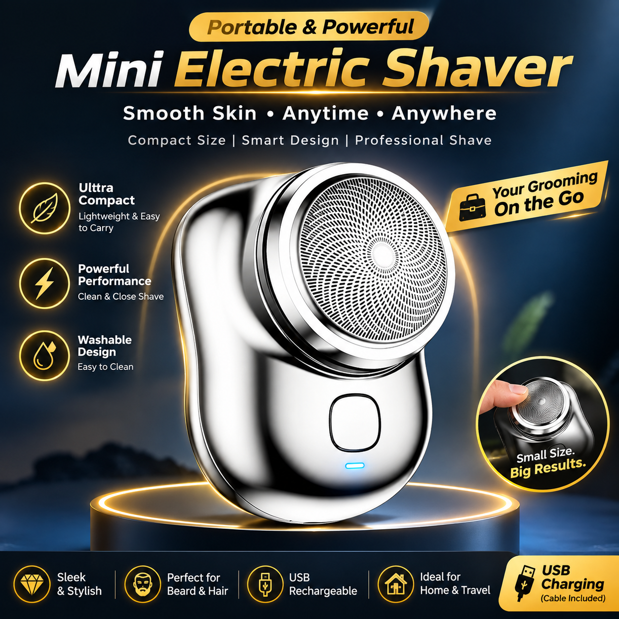 Portable Mini Pocket Shaver – USB-C Rechargeable Electric Shaver for Men
