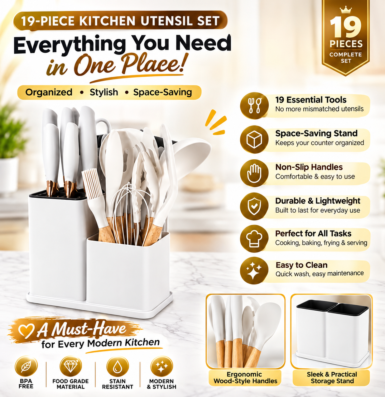 19-Piece Kitchen Utensil Set with Storage Stand
